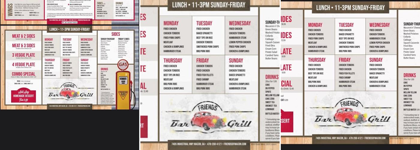Friends Bar and Grill of Macon Menu