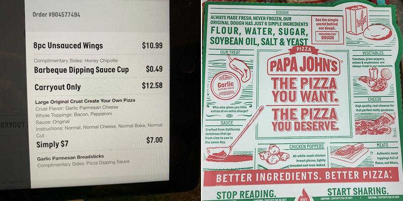 Papa Johns Pizza Menu