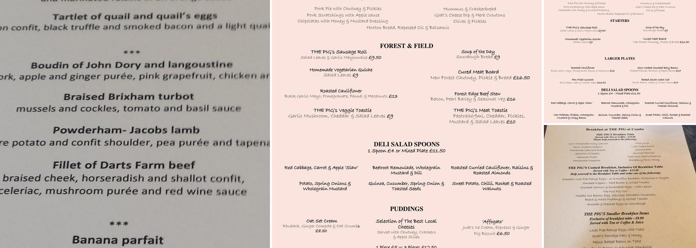 The Pig - at Combe Menu