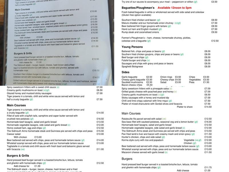 The Sidmouth Arms Menu