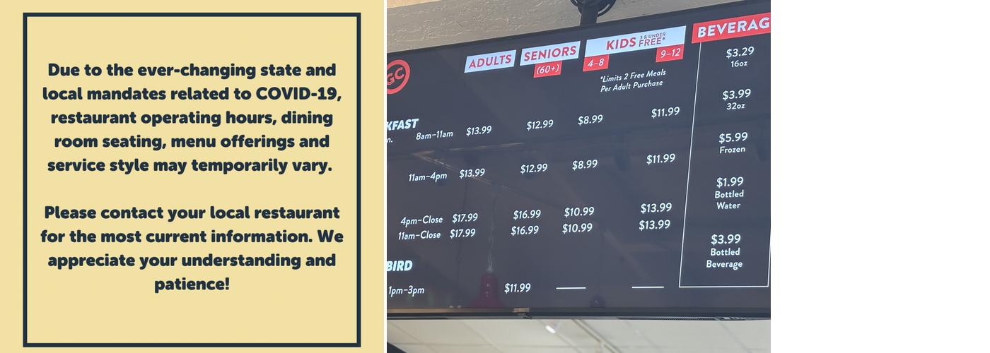 Golden Corral Buffet & Grill Menu