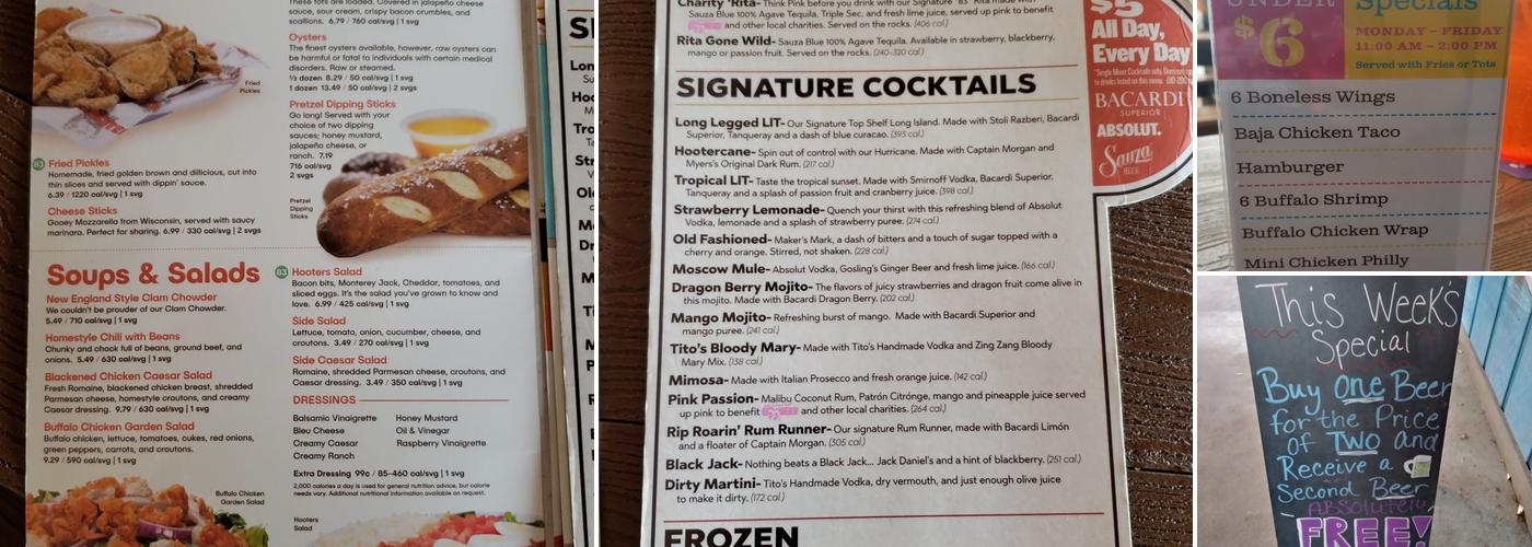 Hooters Menu