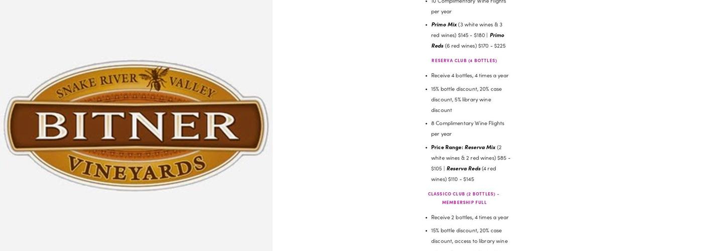 Bitner Vineyards Menu