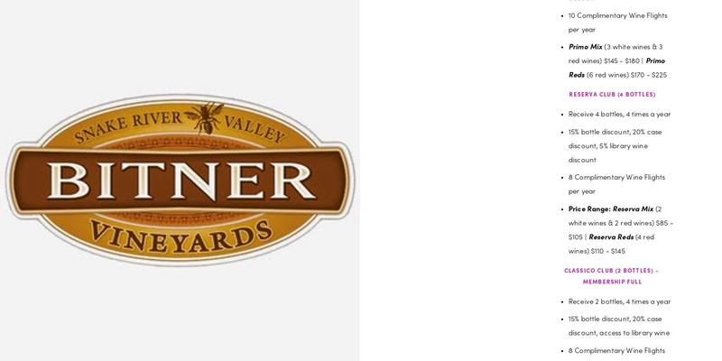 Bitner Vineyards Menu