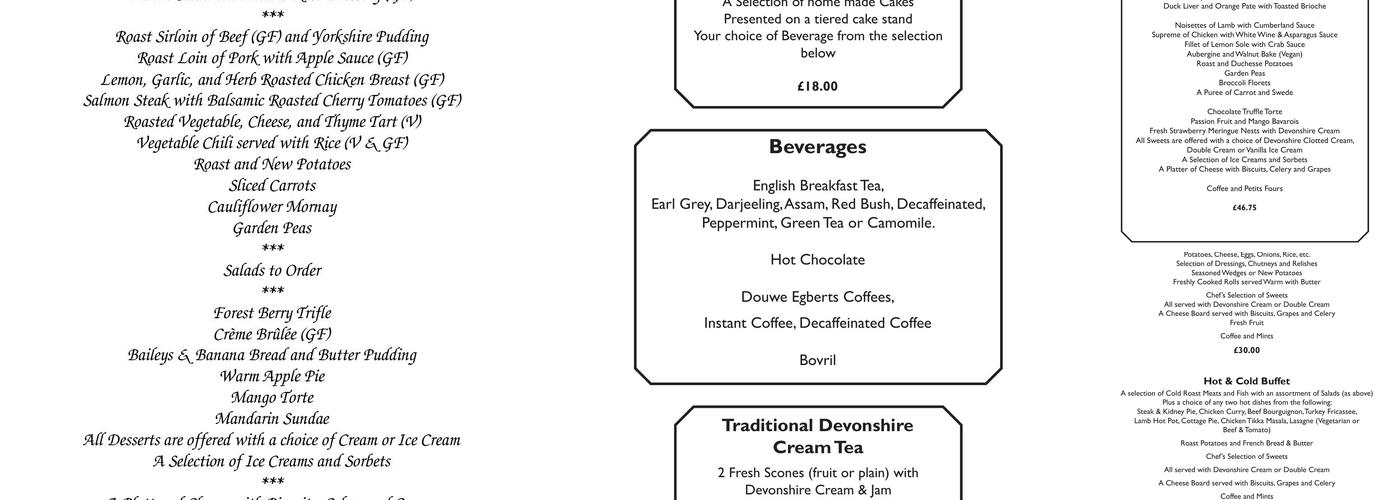 Langstone Cliff Hotel, Devon Menu