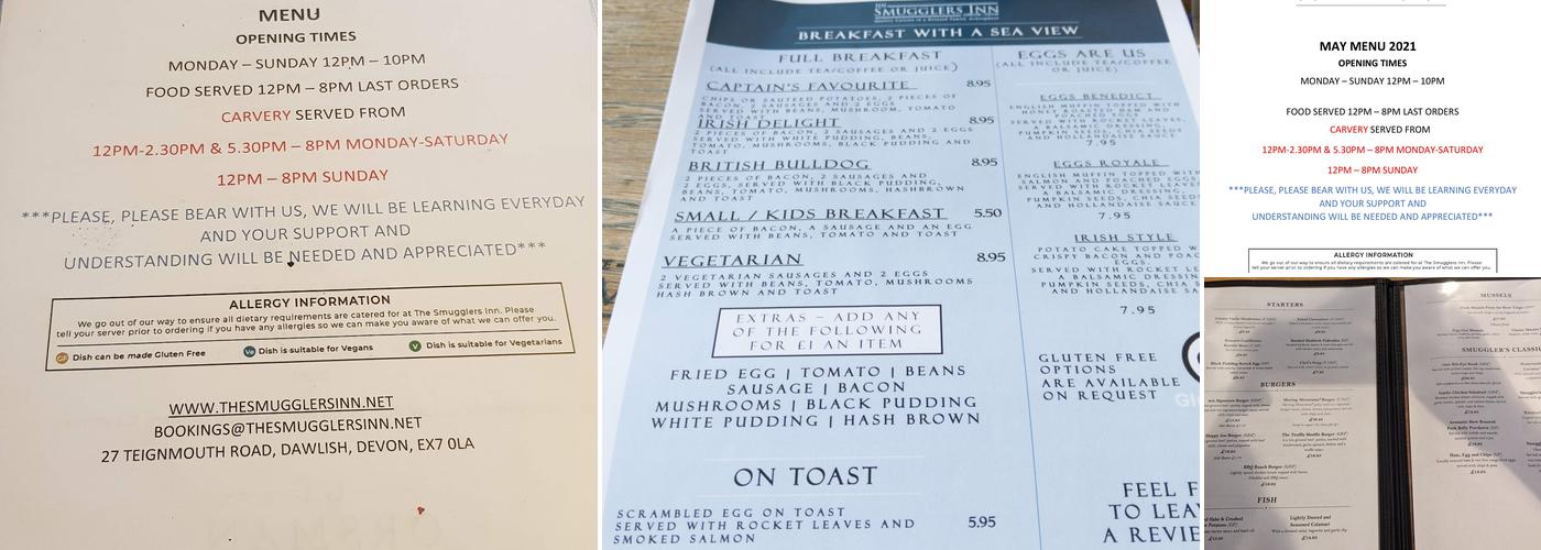 The Smugglers Inn Menu