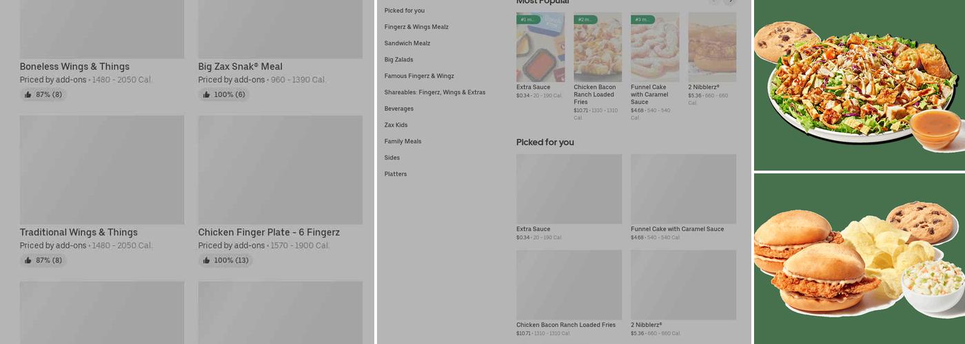 Zaxbys Chicken Fingers & Buffalo Wings Menu