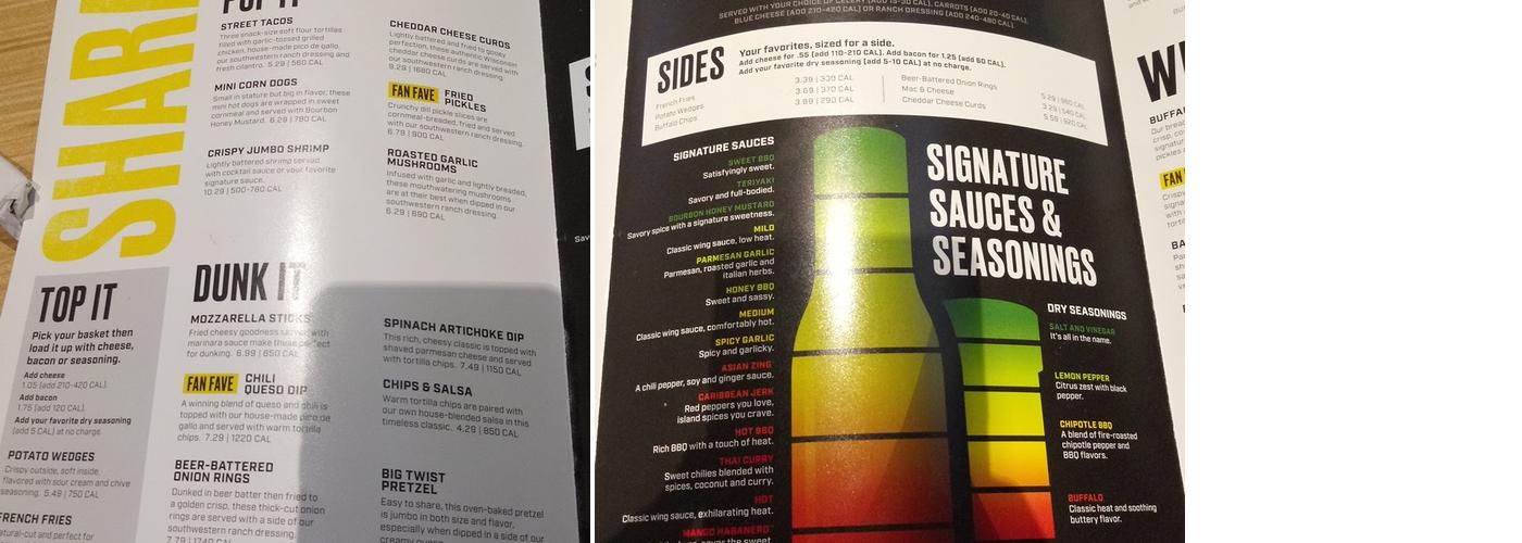 Buffalo Wild Wings Menu