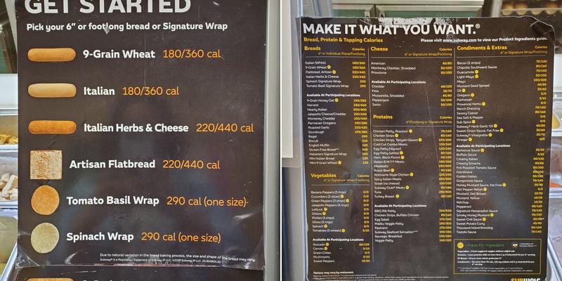 Subway Menu