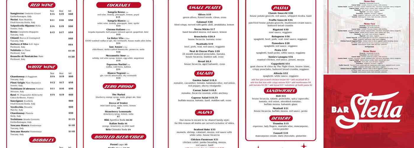 Bar Stella Menu