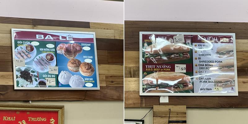 Banh Mi Ba Le Menu