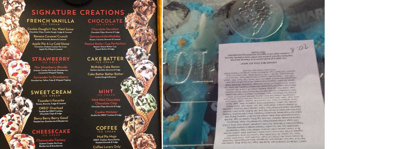 Cold Stone Creamery Menu