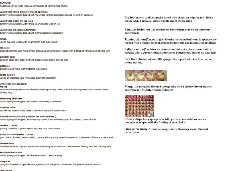 My Little Peace of Cake, LLC Menu