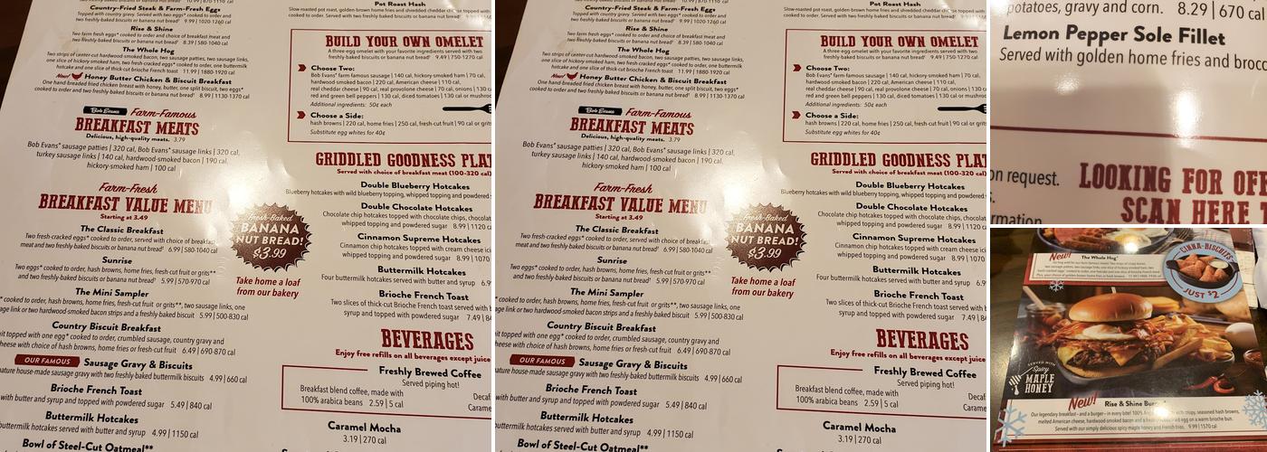 Bob Evans Menu
