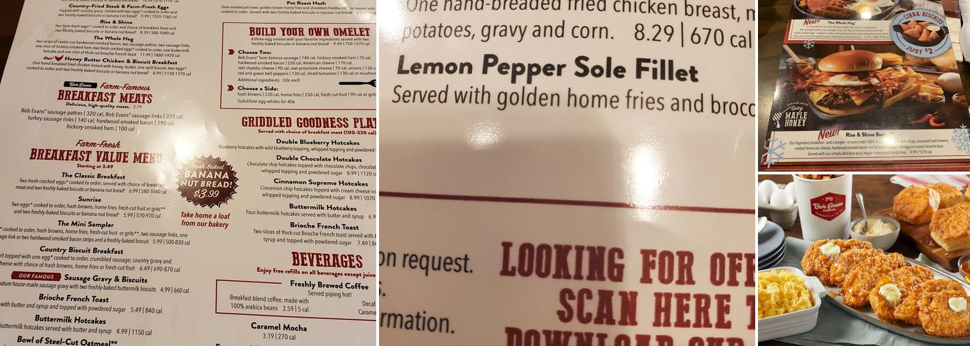 Bob Evans Menu