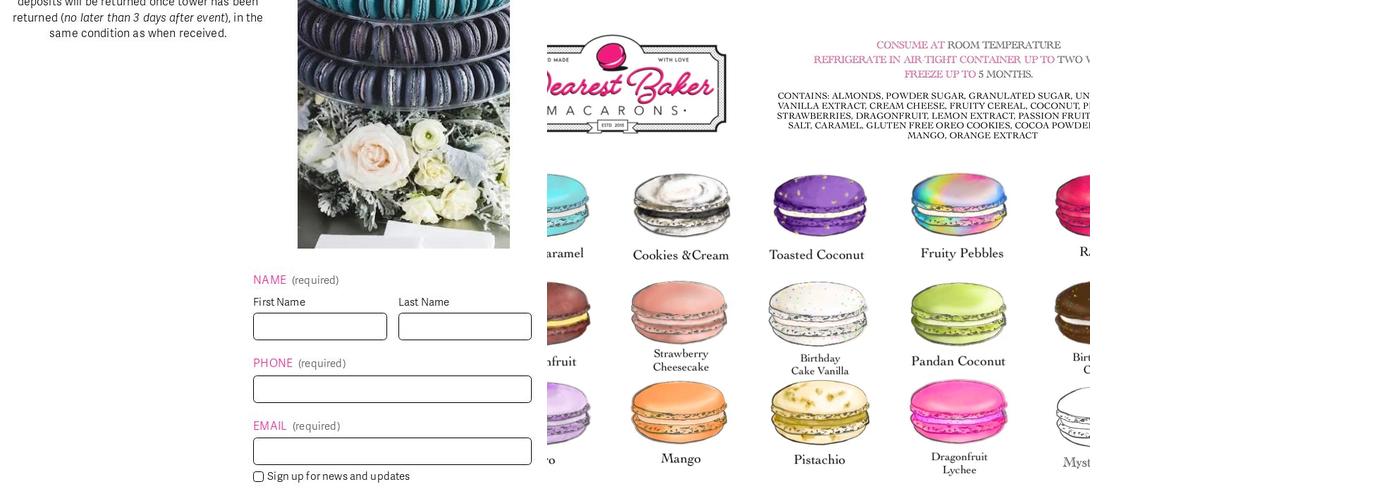 Dearest Baker Macarons Menu