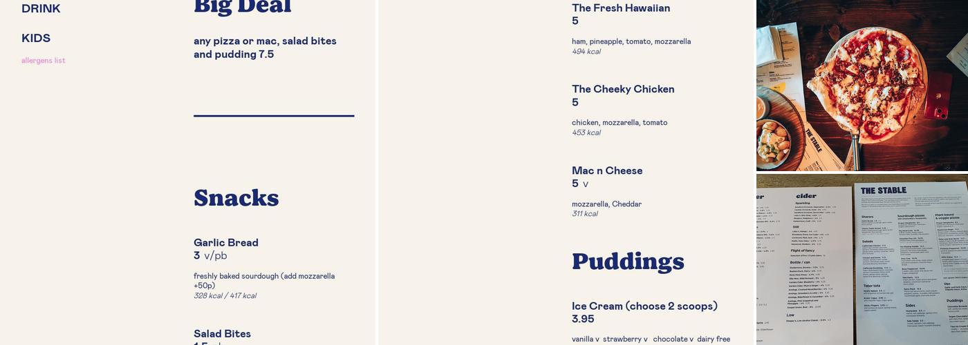 The Fistral Stable Menu