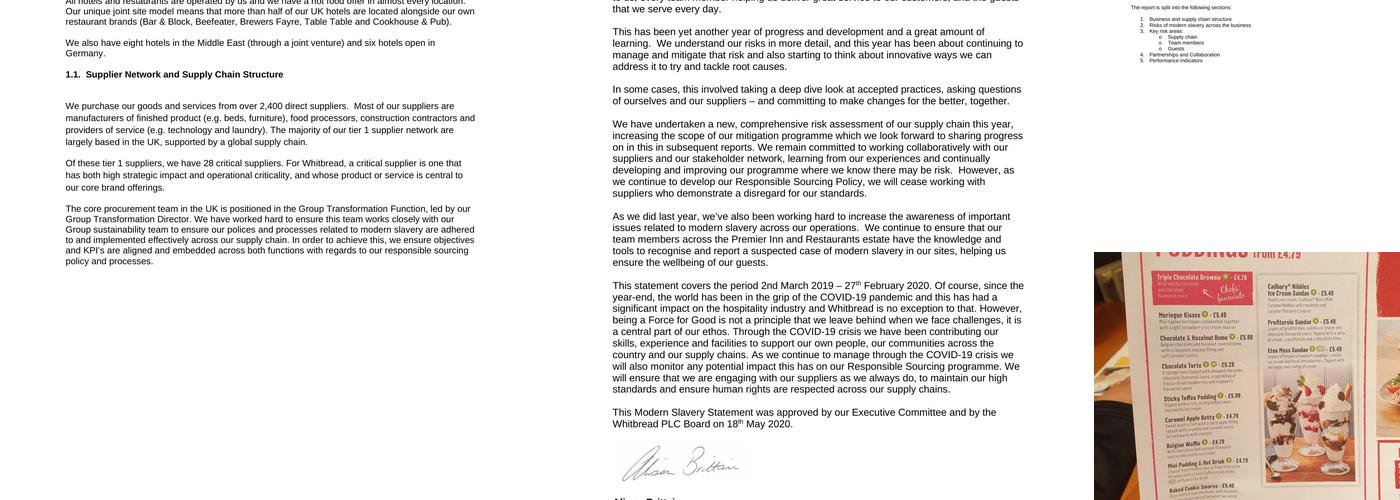 Premier Inn Newquay (Quintrell Downs) hotel Menu