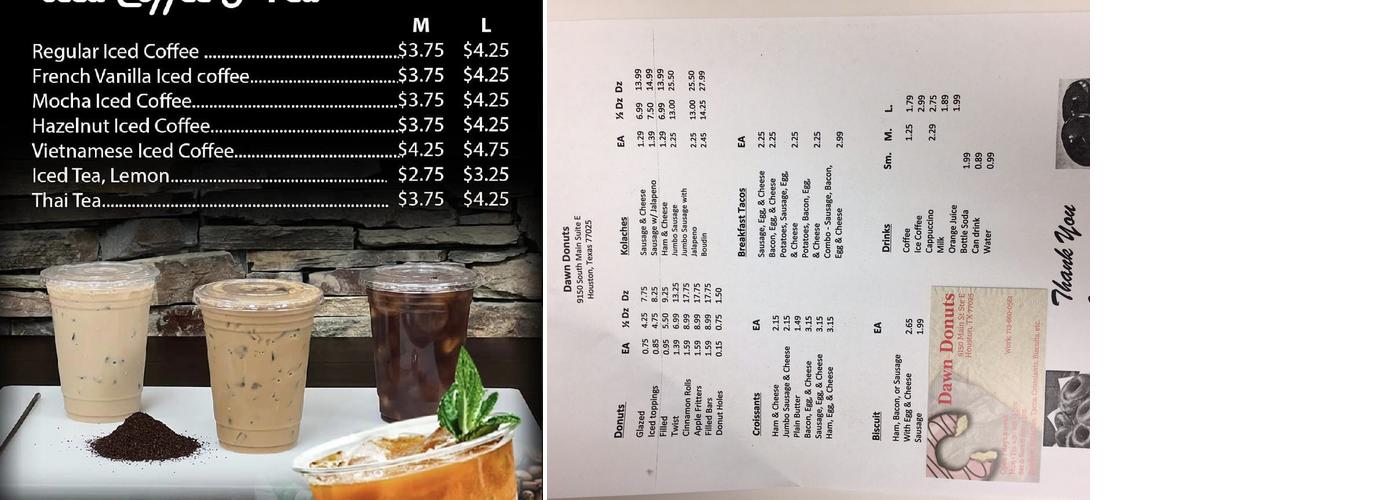 Dawn Donuts Menu