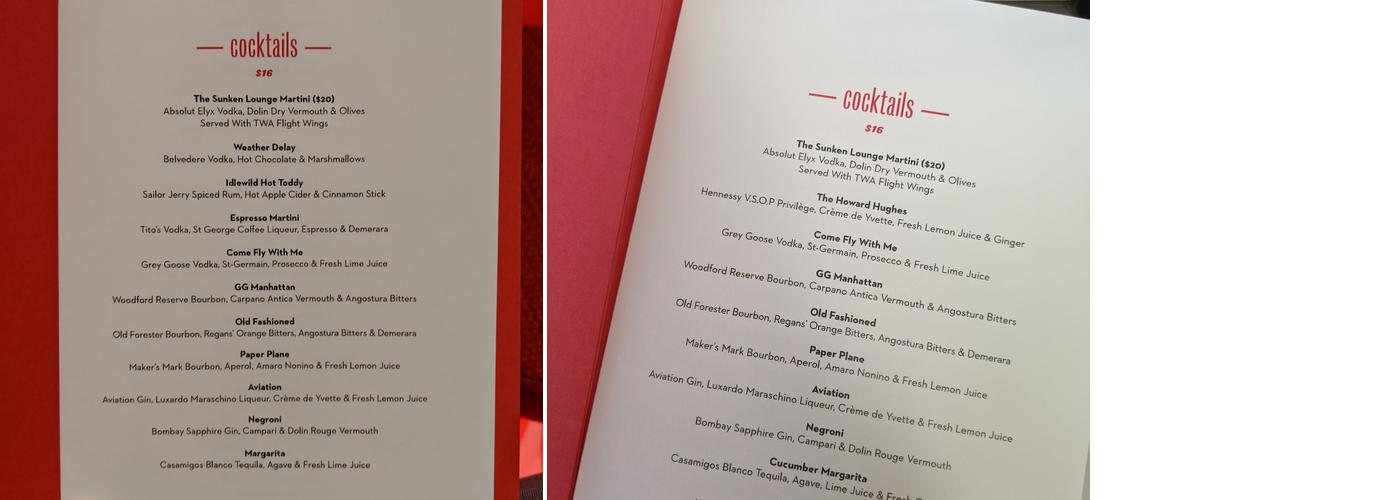 The Sunken Lounge Menu