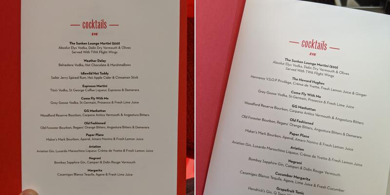 The Sunken Lounge Menu