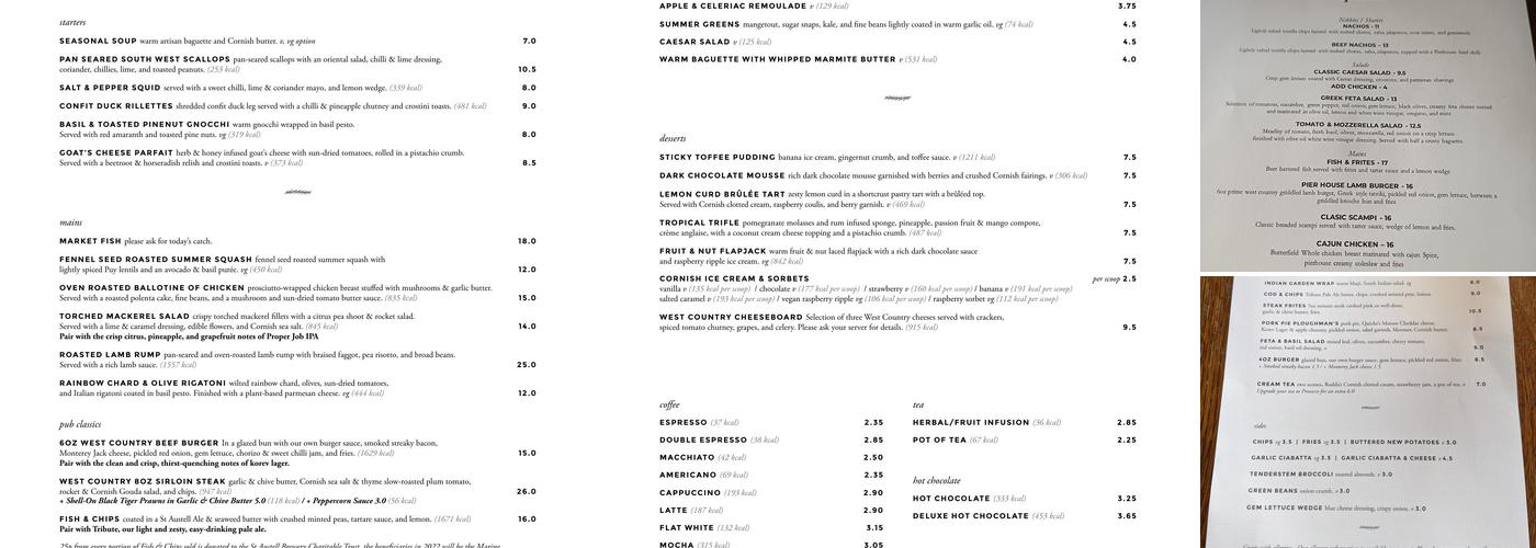 Pier House Hotel, Charlestown Menu