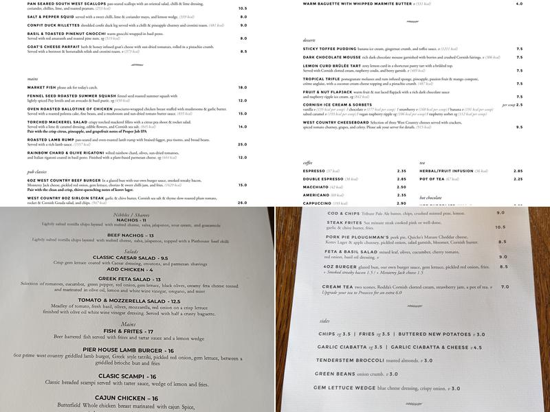 Pier House Hotel, Charlestown Menu