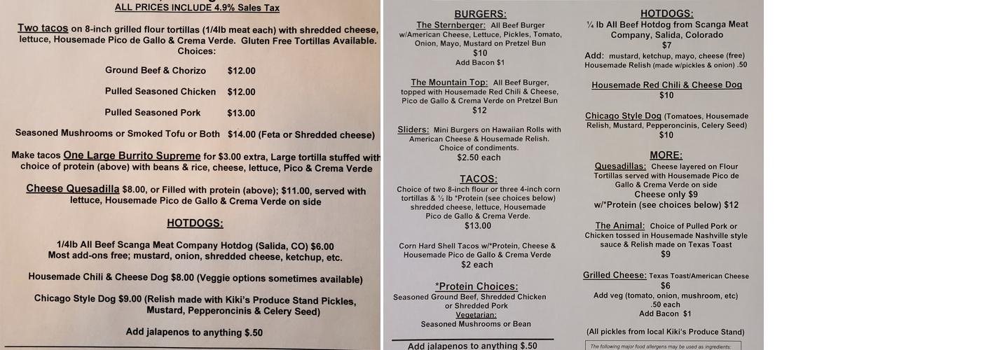 Yummies Food Stand Menu