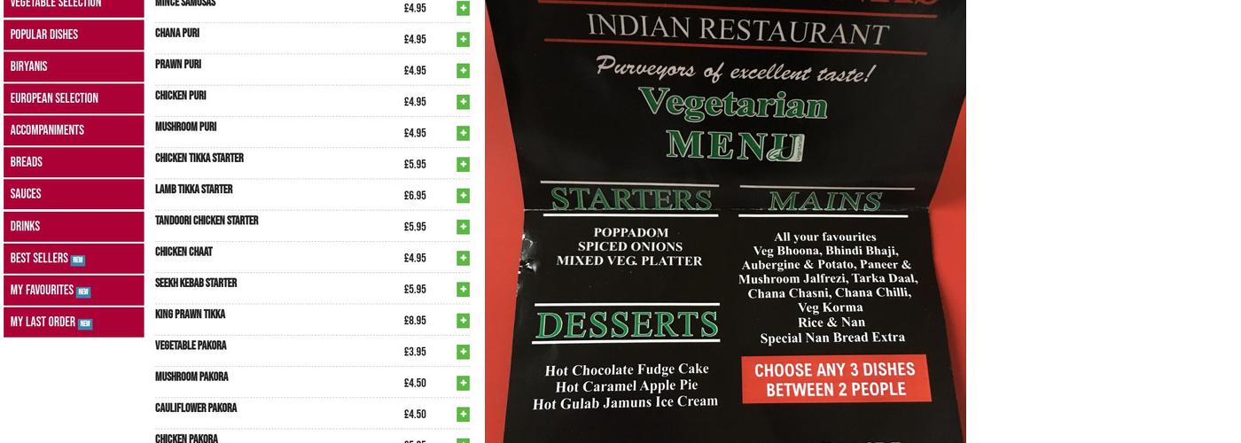 Shimla Pinks (Johnstone) Menu