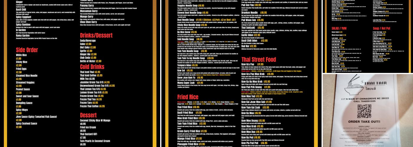 Thai Tair Menu