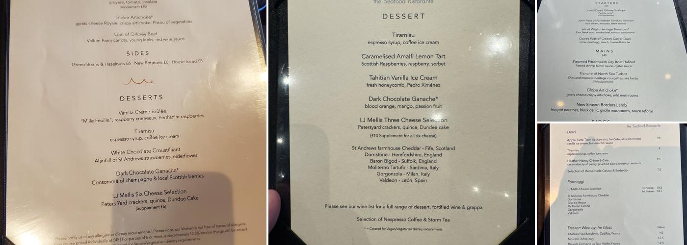 The Seafood Ristorante Menu