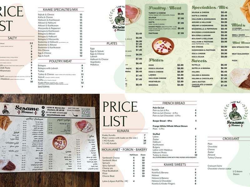 Sesame House ابو عرب Menu