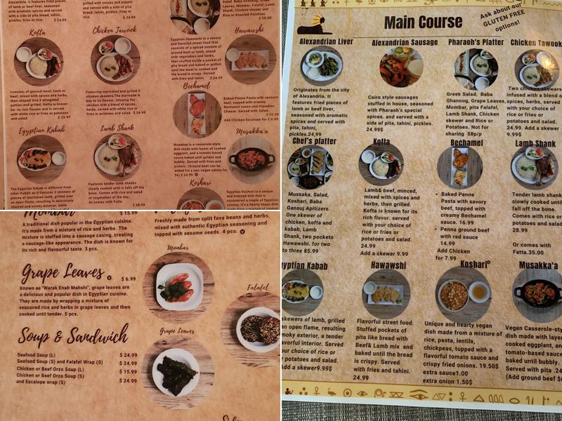 Pharaohs Restaurant Menu