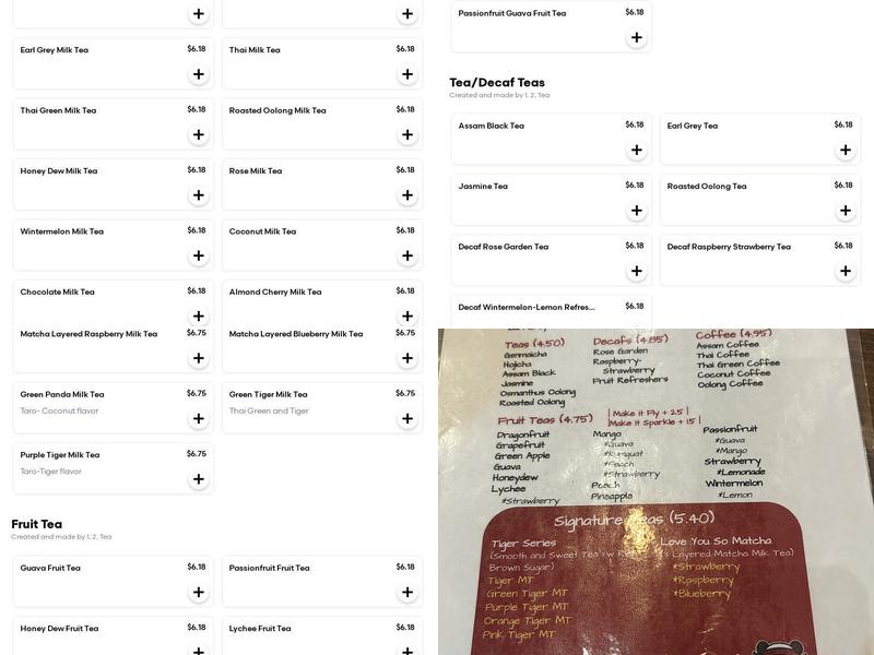 1, 2, tea Menu