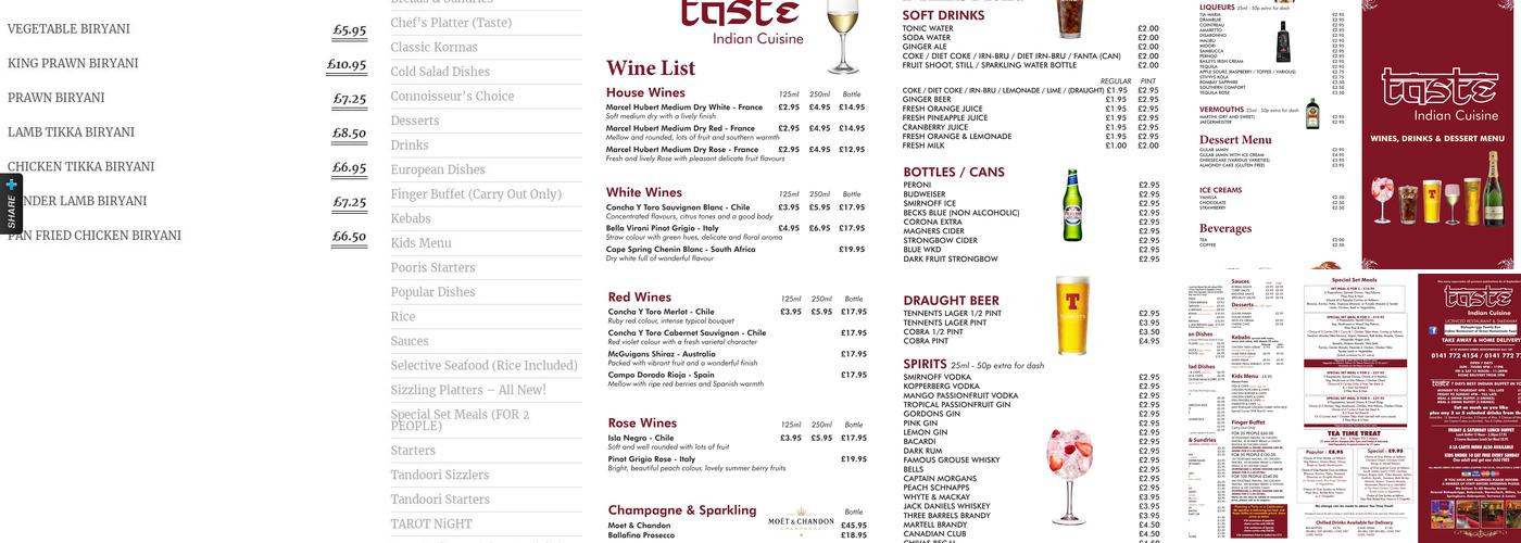 Taste Indian Cusine Menu