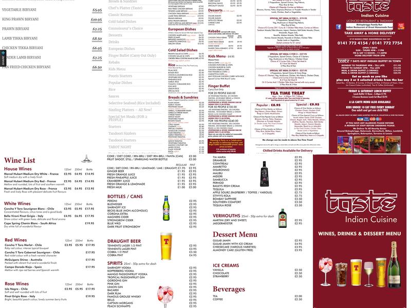 Taste Indian Cusine Menu