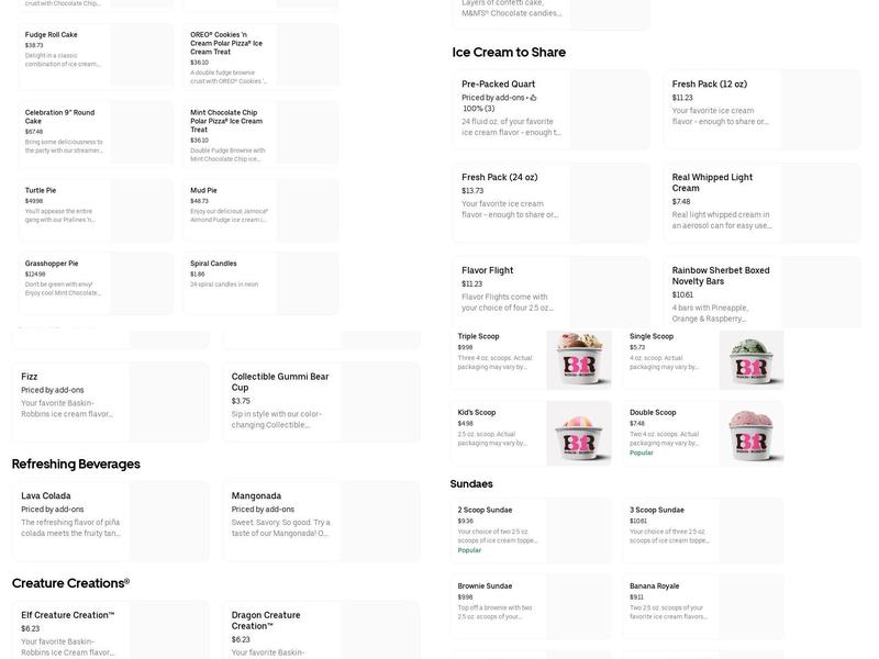 Baskin-Robbins Menu