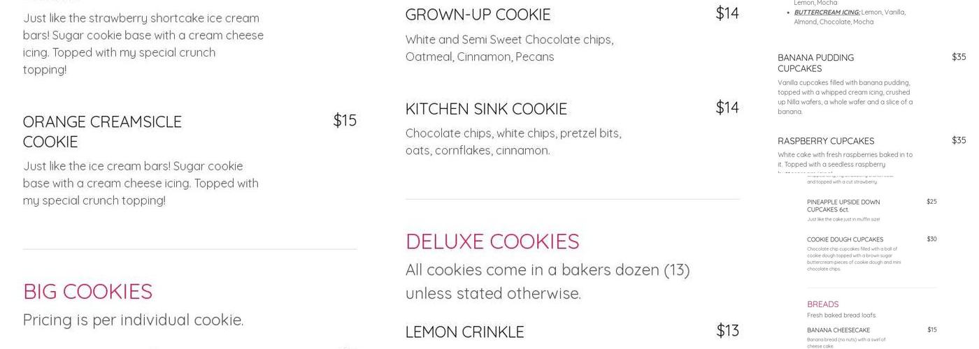 Amby Bakes, llc Menu