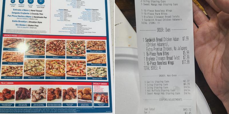 Domino's Pizza Menu