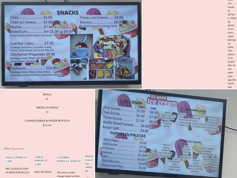 It's Good Ice Cream Menu