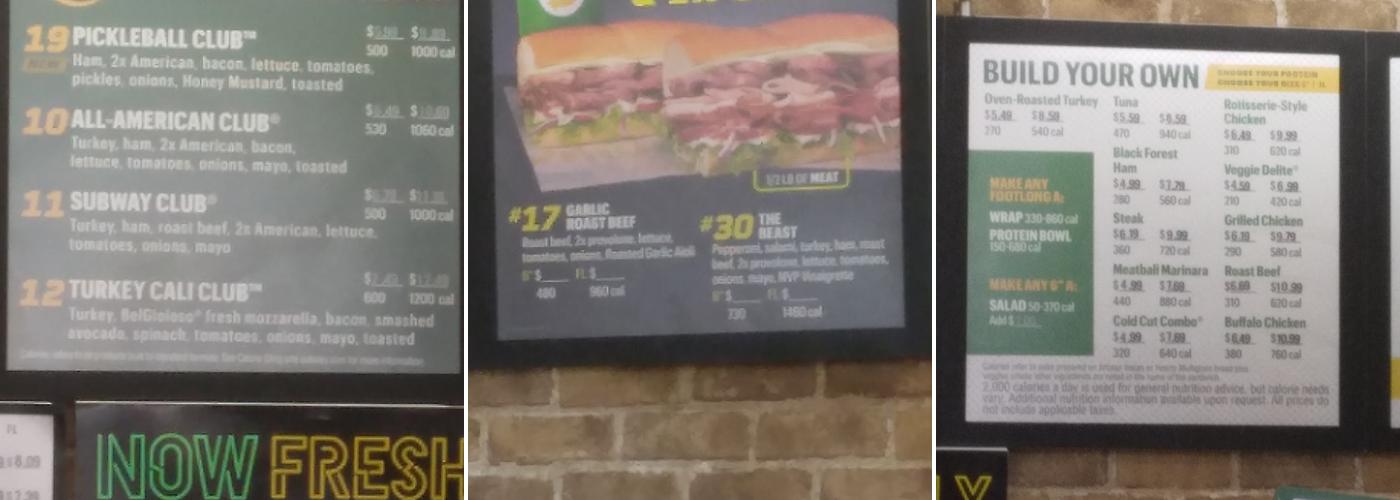 Subway Menu