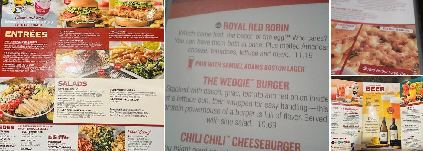 Red Robin Gourmet Burgers and Brews Menu