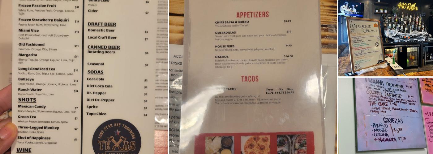 Lone Star Axe Throwing Menu