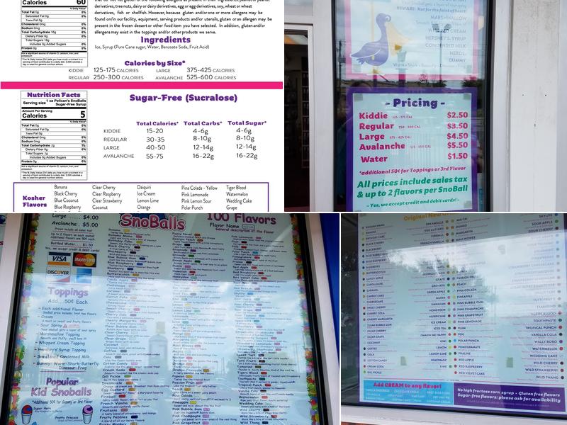 Pelican's SnoBalls Menu