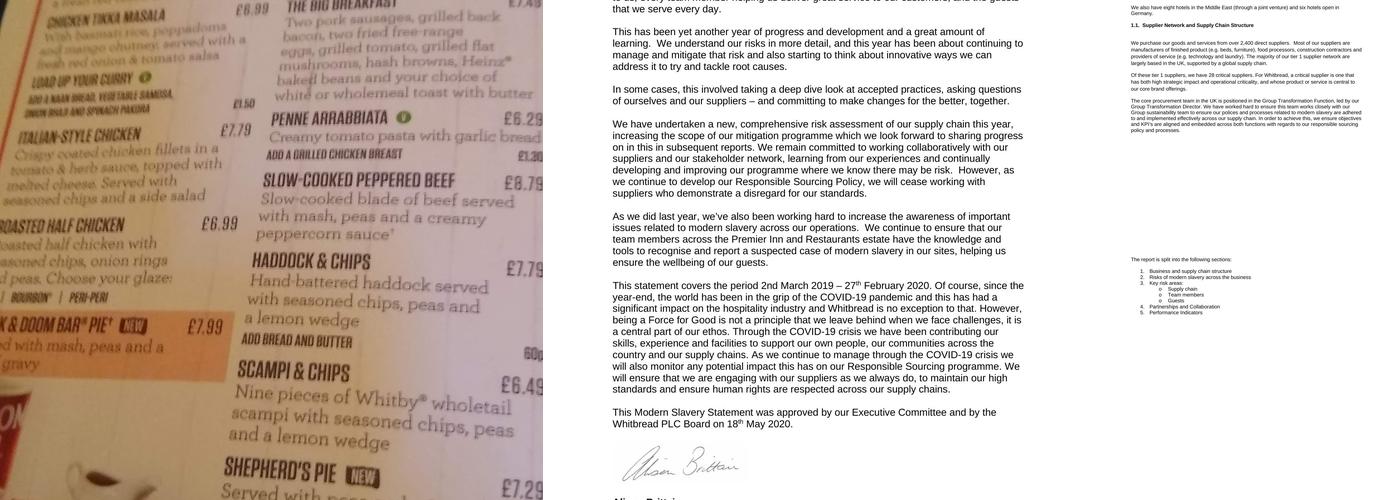 Premier Inn Falkirk (Larbert) hotel Menu