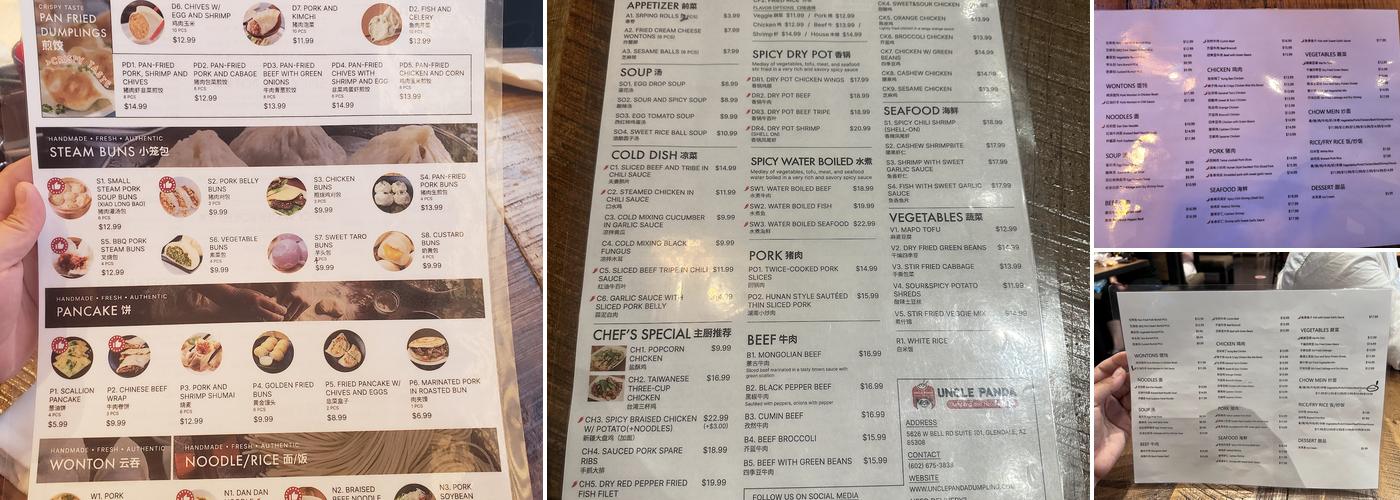 Uncle Panda Dumpling & Noodle House Menu