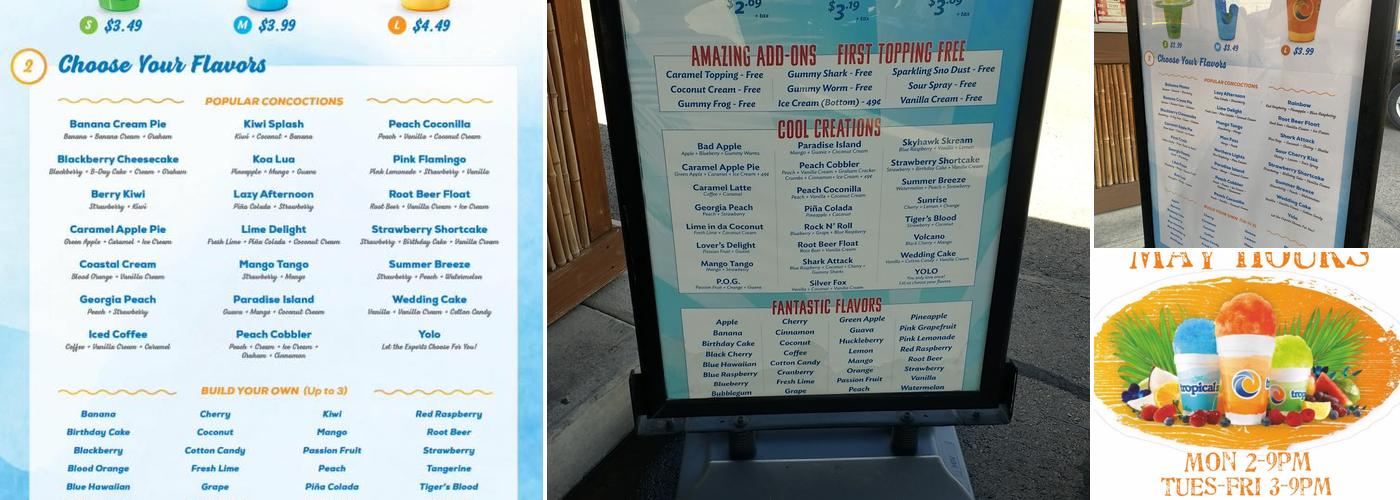 Tropical Sno Salem Menu