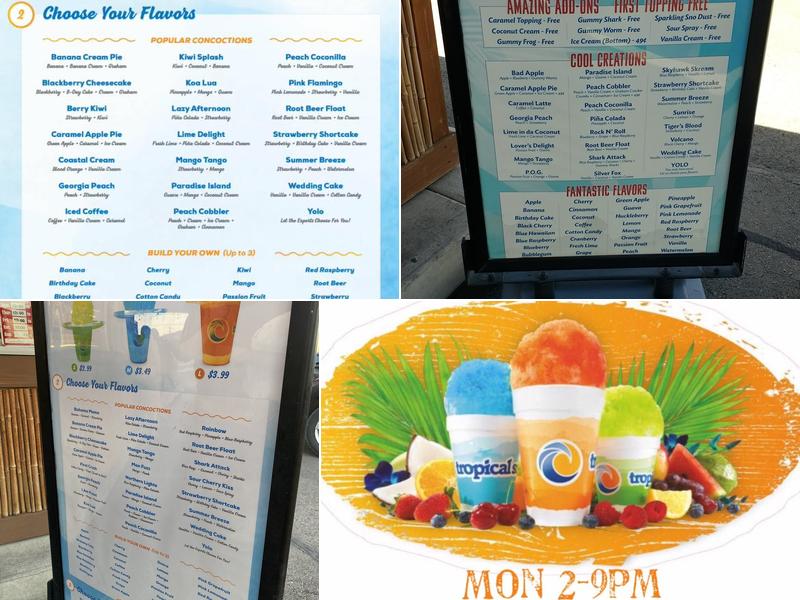 Tropical Sno Salem Menu