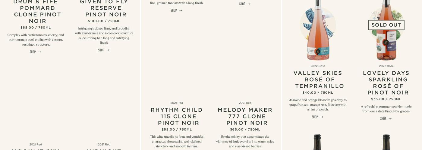 Compris Vineyard Menu