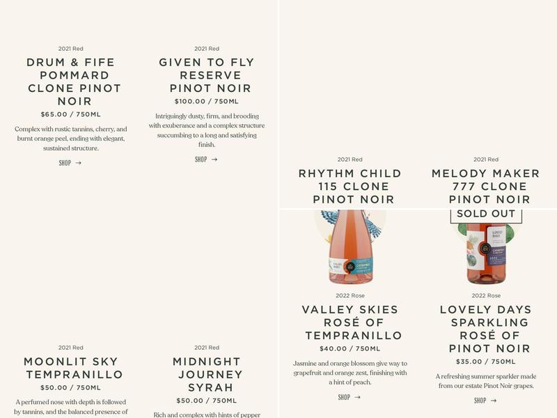 Compris Vineyard Menu